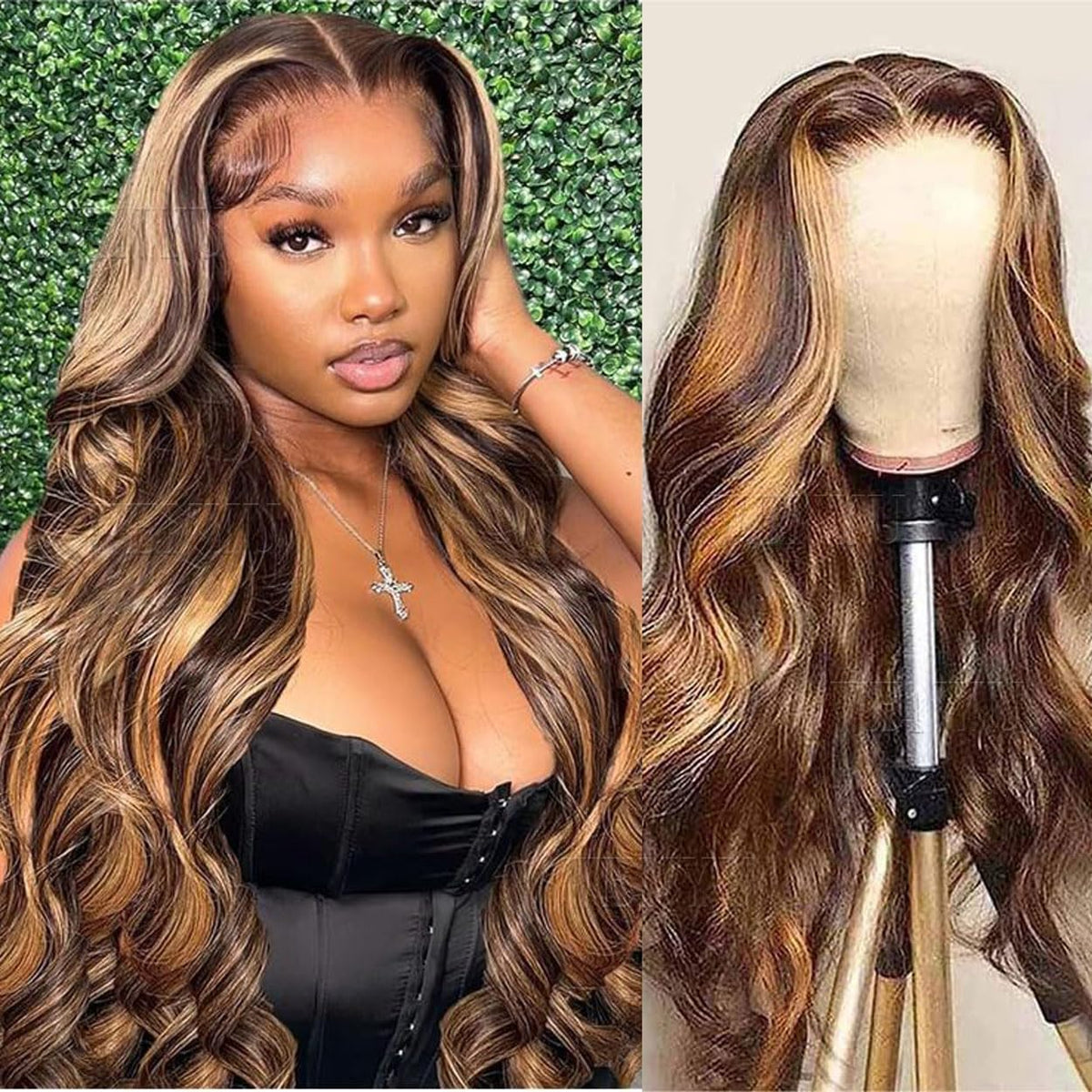 wenyu front packaging showing honey blonde 13x4 wig and clarity of color benefits a realistic look
