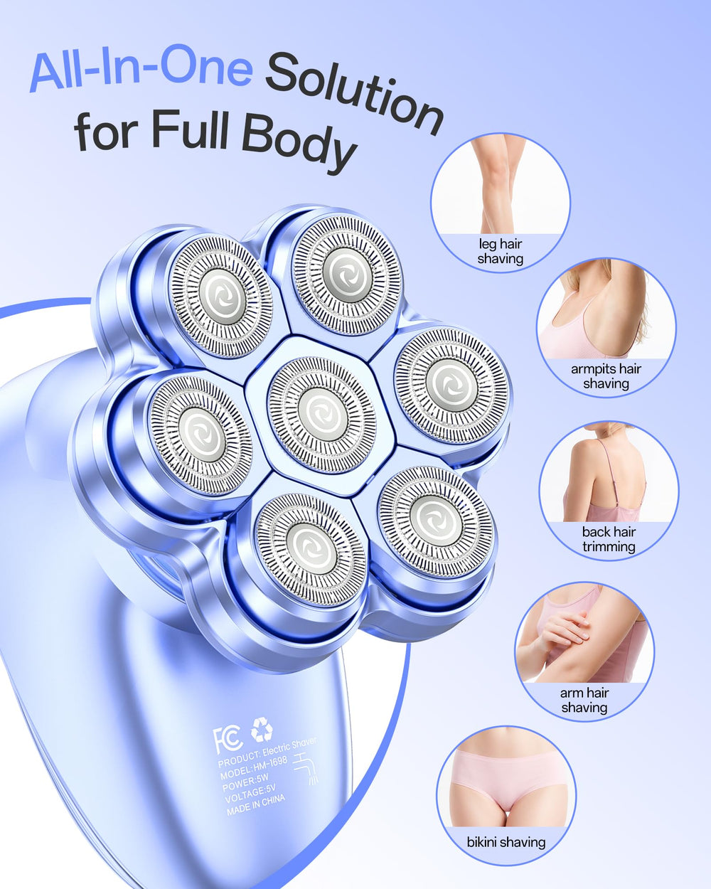 WEQOEE detachable attachments laid out, versatile heads for face and body