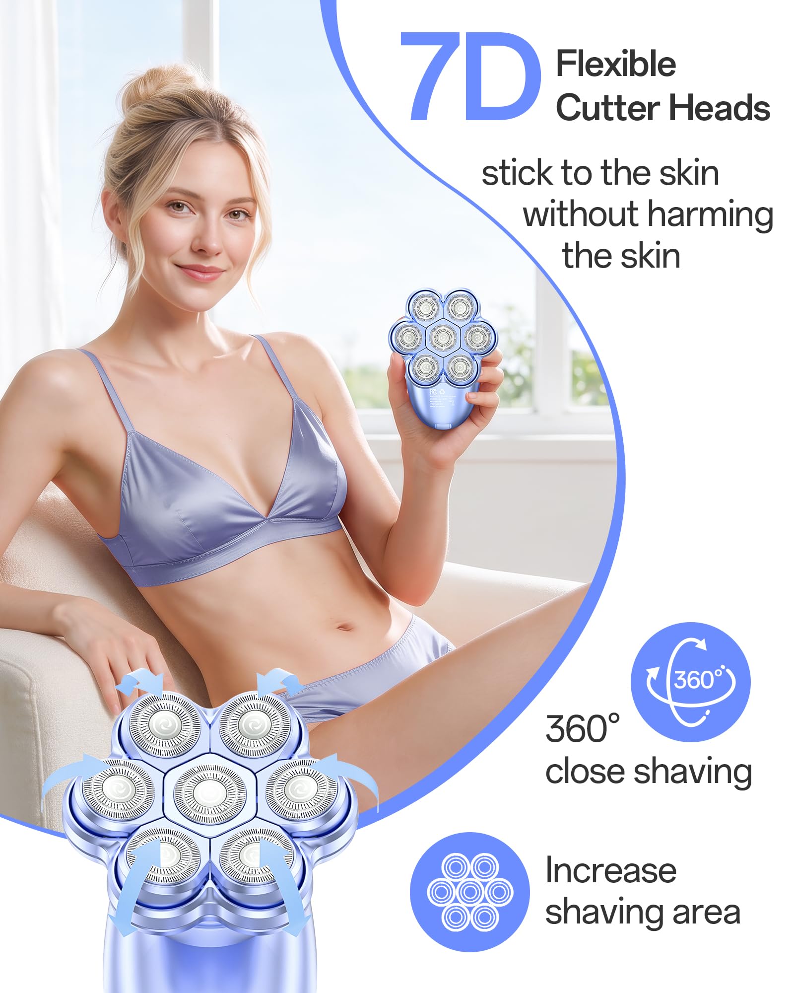 WEQOEE trimmer in use on bikini area, precise gentle shaping benefit