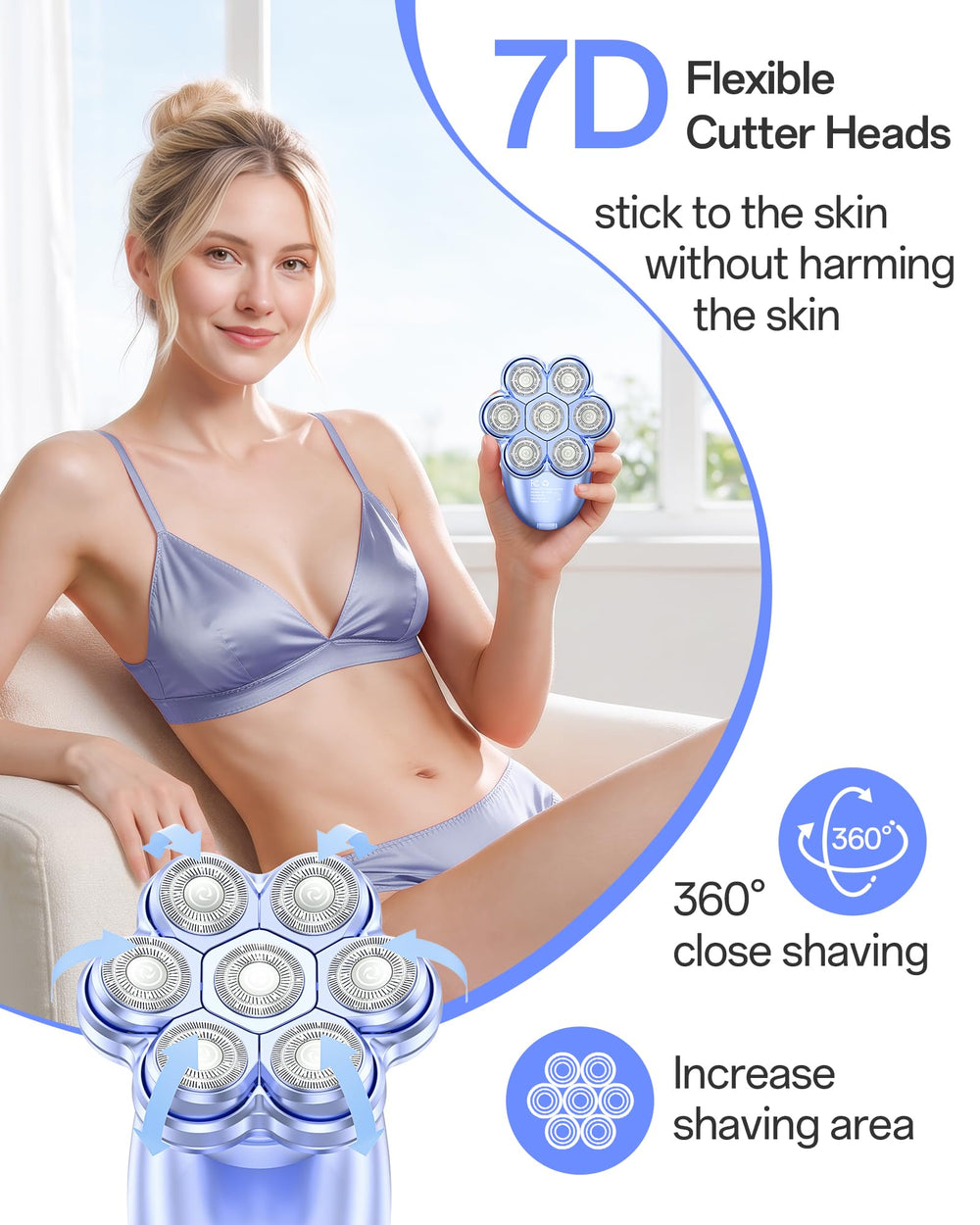 WEQOEE trimmer in use on bikini area, precise gentle shaping benefit