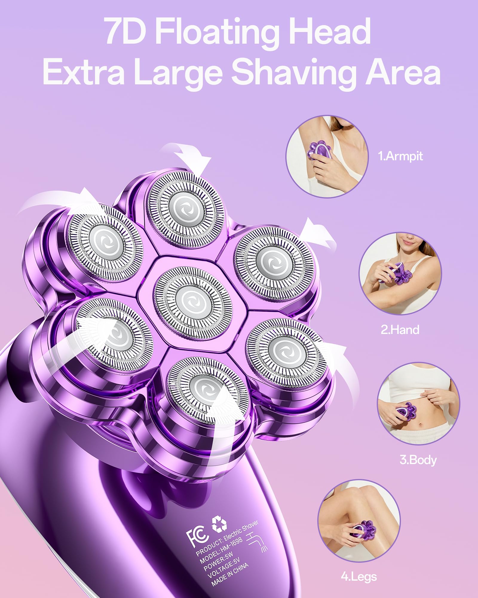 WEQOEE 7D floating head closeup demonstrating smooth curve-following shave