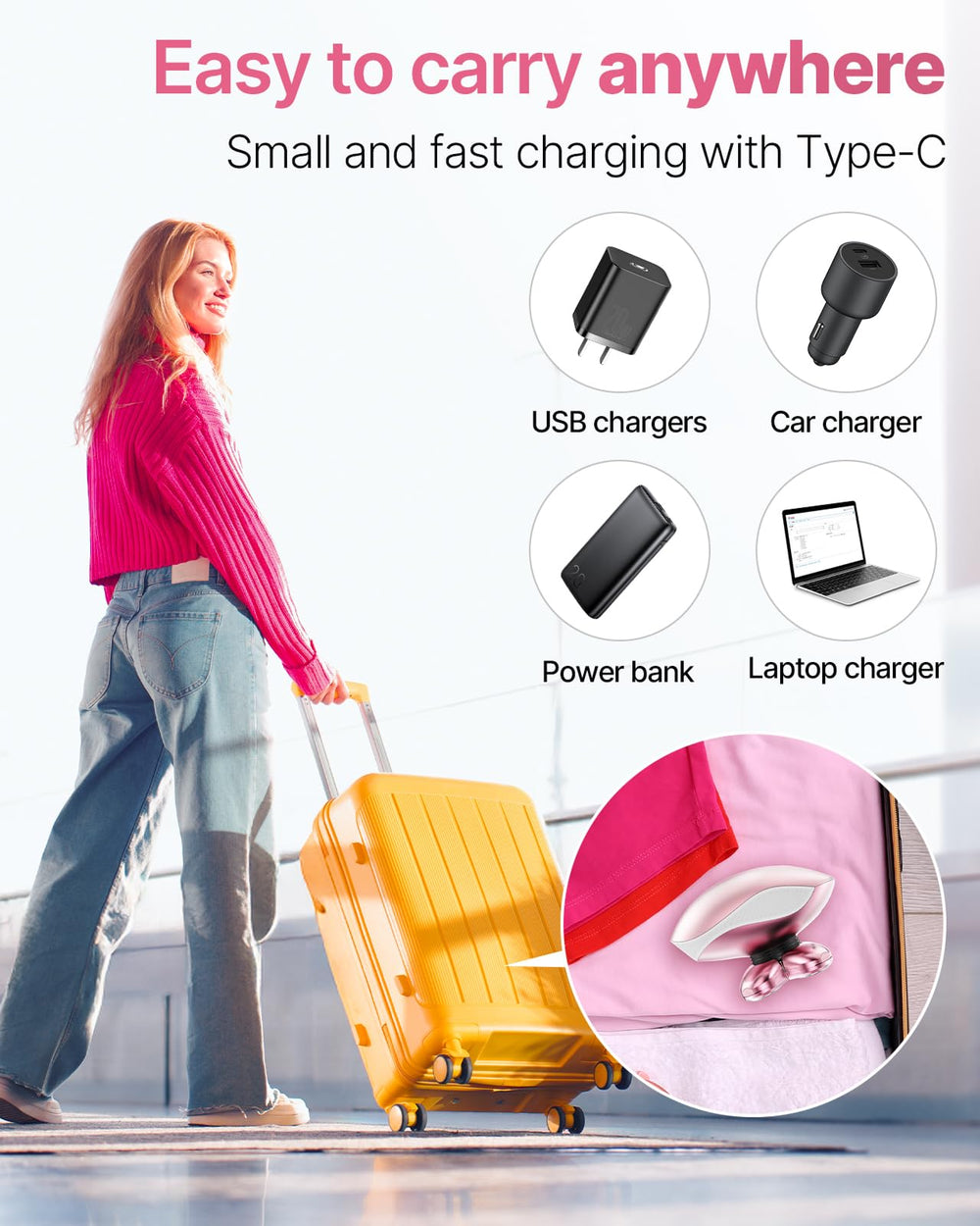 WEQOEE LED display with charge indicator for travel-ready battery info