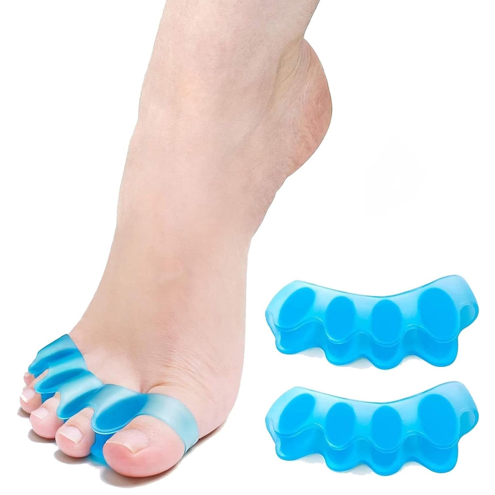 WERNOKLE front view of blue toe separator pair showing protective cushioning benefit