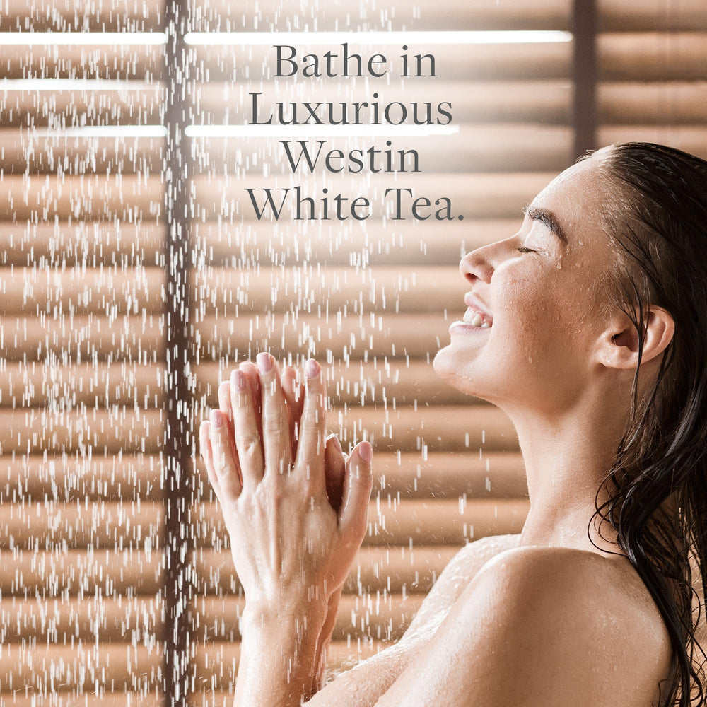 Westin bottle staged in bathroom conveying luxurious routine