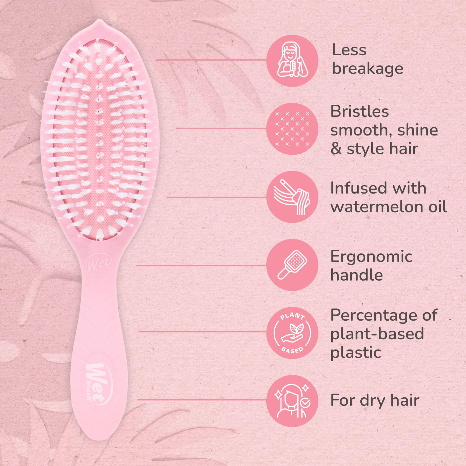 Wet Brush handle label highlighting 58% plant-based material benefit