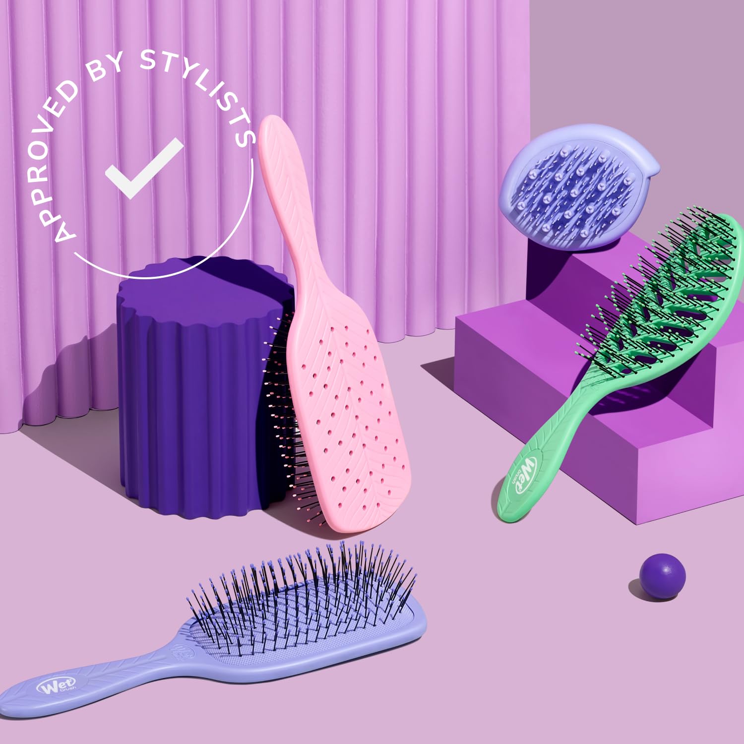 Wet Brush on bathroom counter, lifestyle shot for daily use