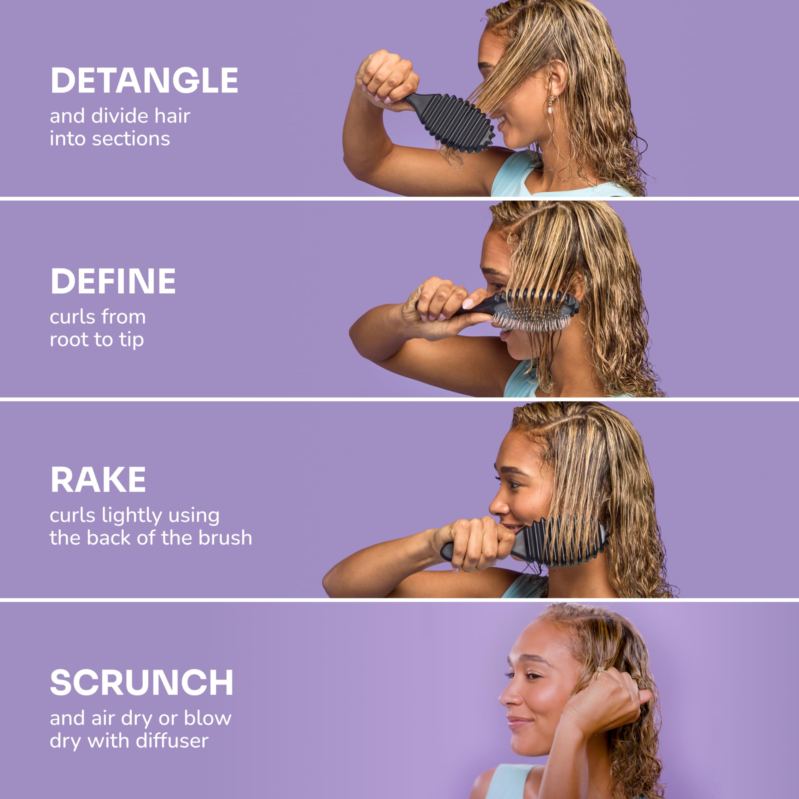Wet Brush reshaping hair after swimming at beach for refreshed curls