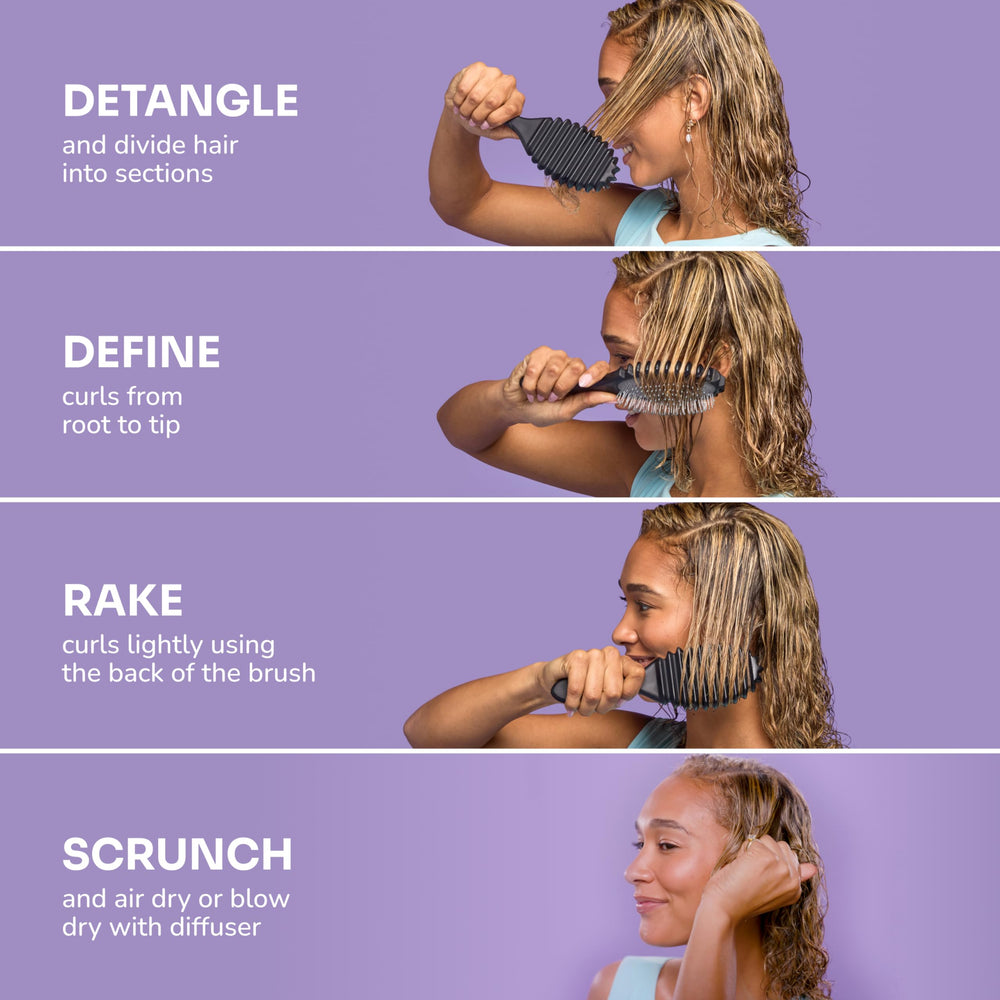 Wet Brush reshaping hair after swimming at beach for refreshed curls