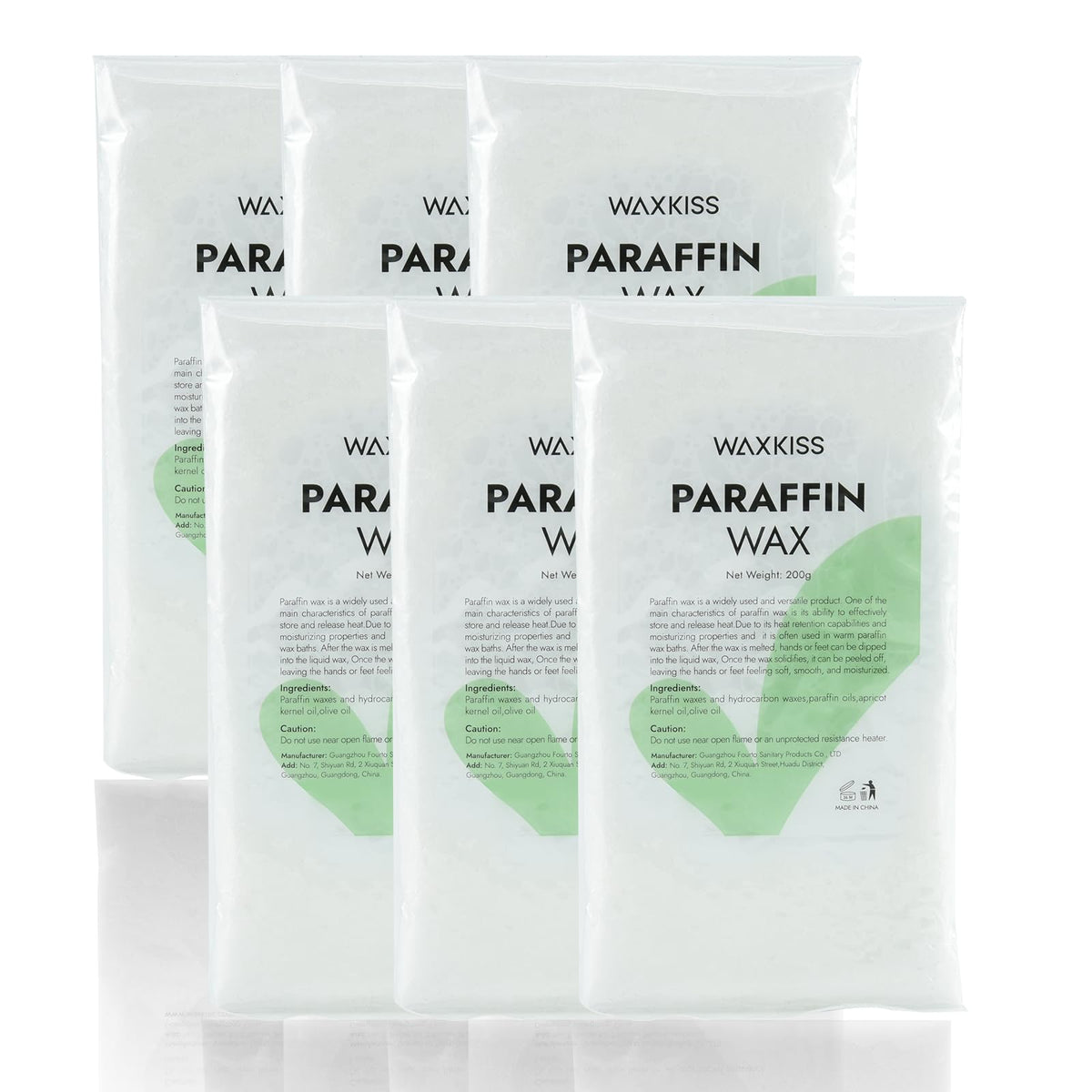 wewax front packaging showing six unscented paraffin wax refills and benefits