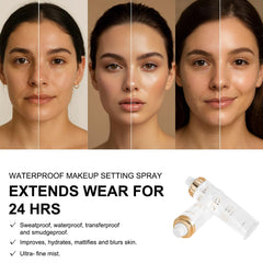 WFWJ PHOERA spray in use on model locking makeup for all-day wear
