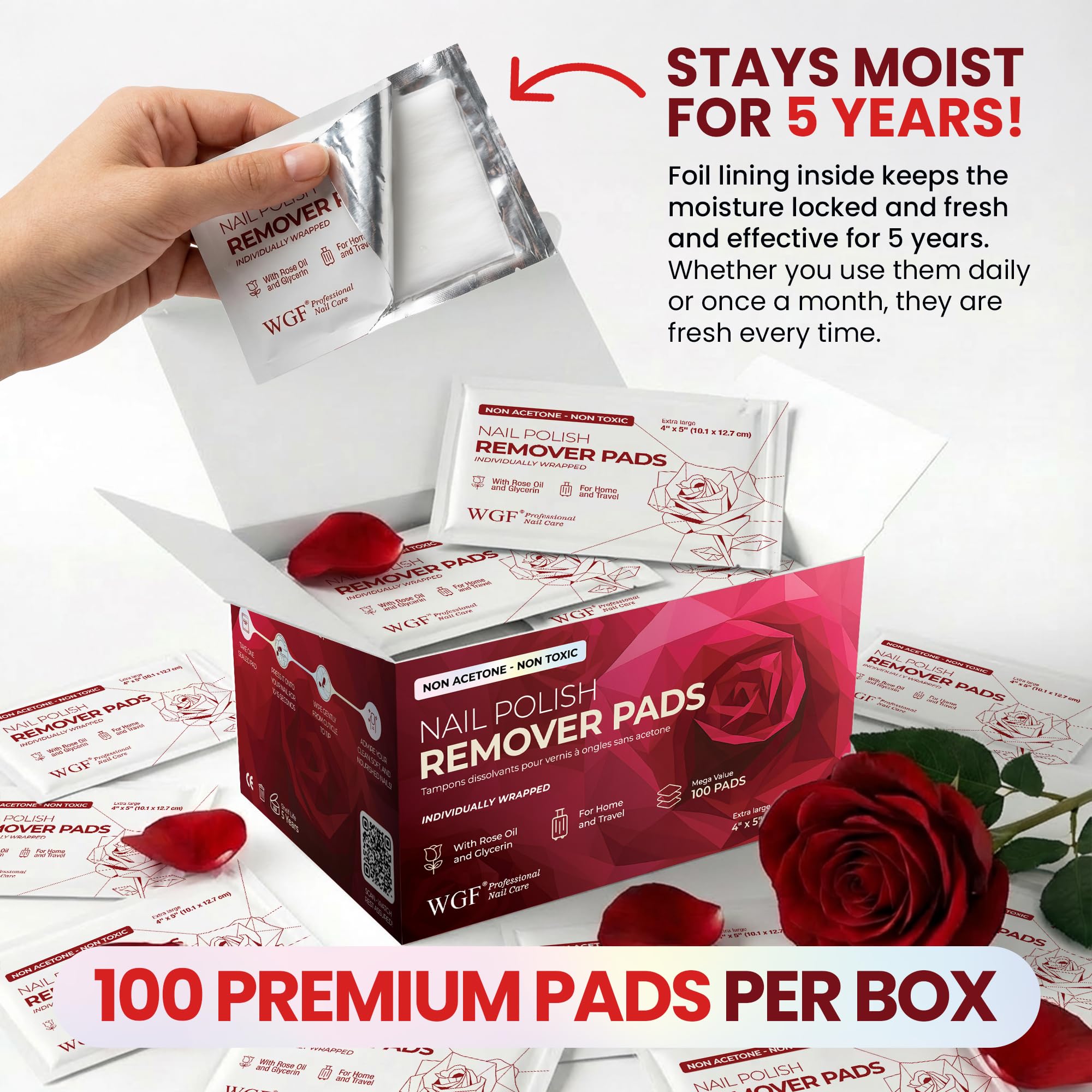 WGF PROFESSIONAL NAIL CARE pad in use removing polish quickly and neatly