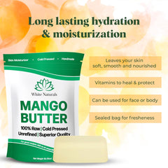 White Naturals mango butter size comparison with kitchen scales showing 16oz block