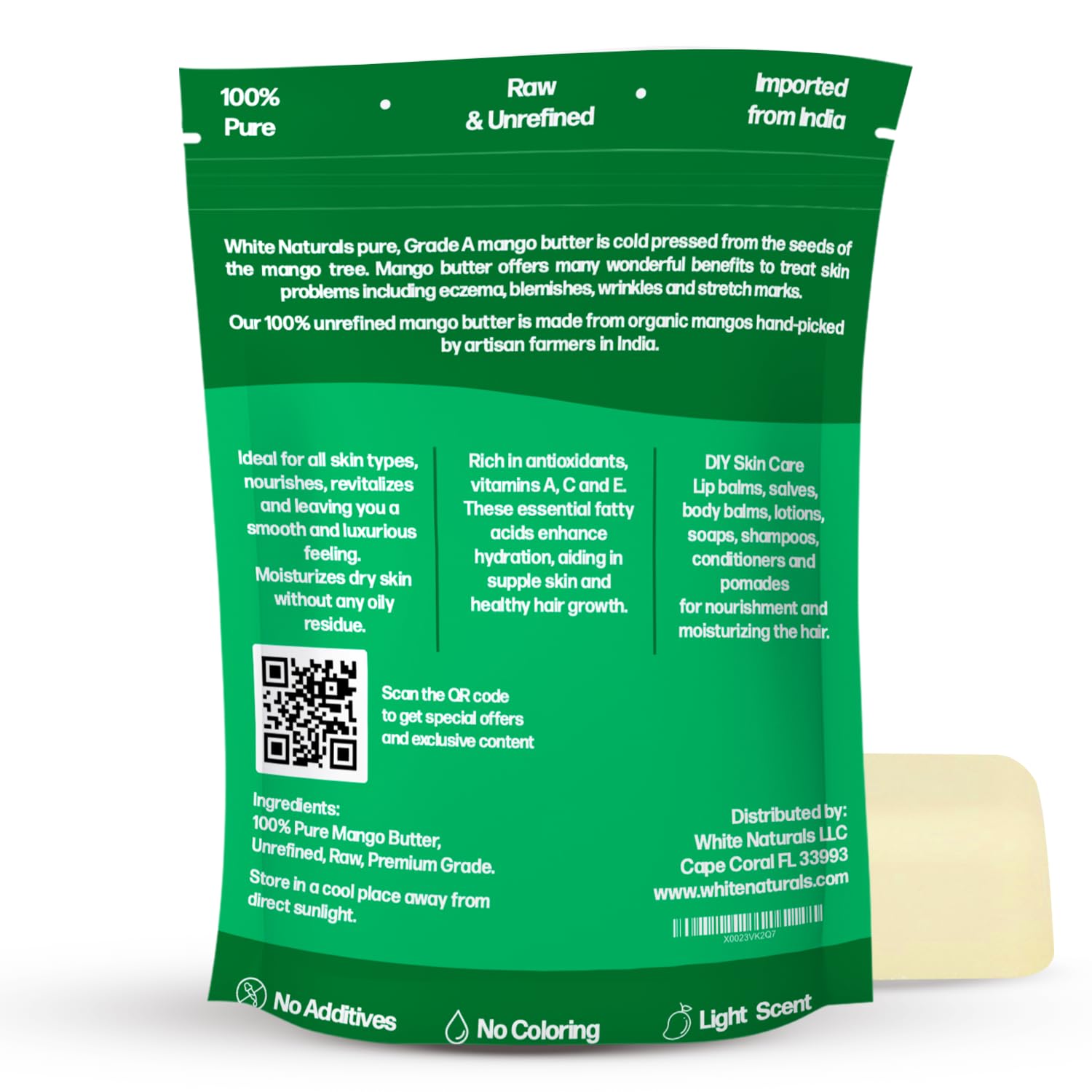 White Naturals mango butter creamy texture closeup showing smooth spreadability benefit
