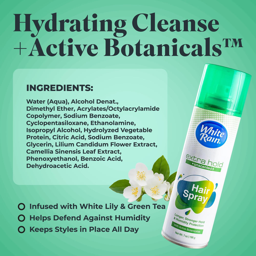 White Rain can next to hand illustrating 7 oz size and travel-ready convenience