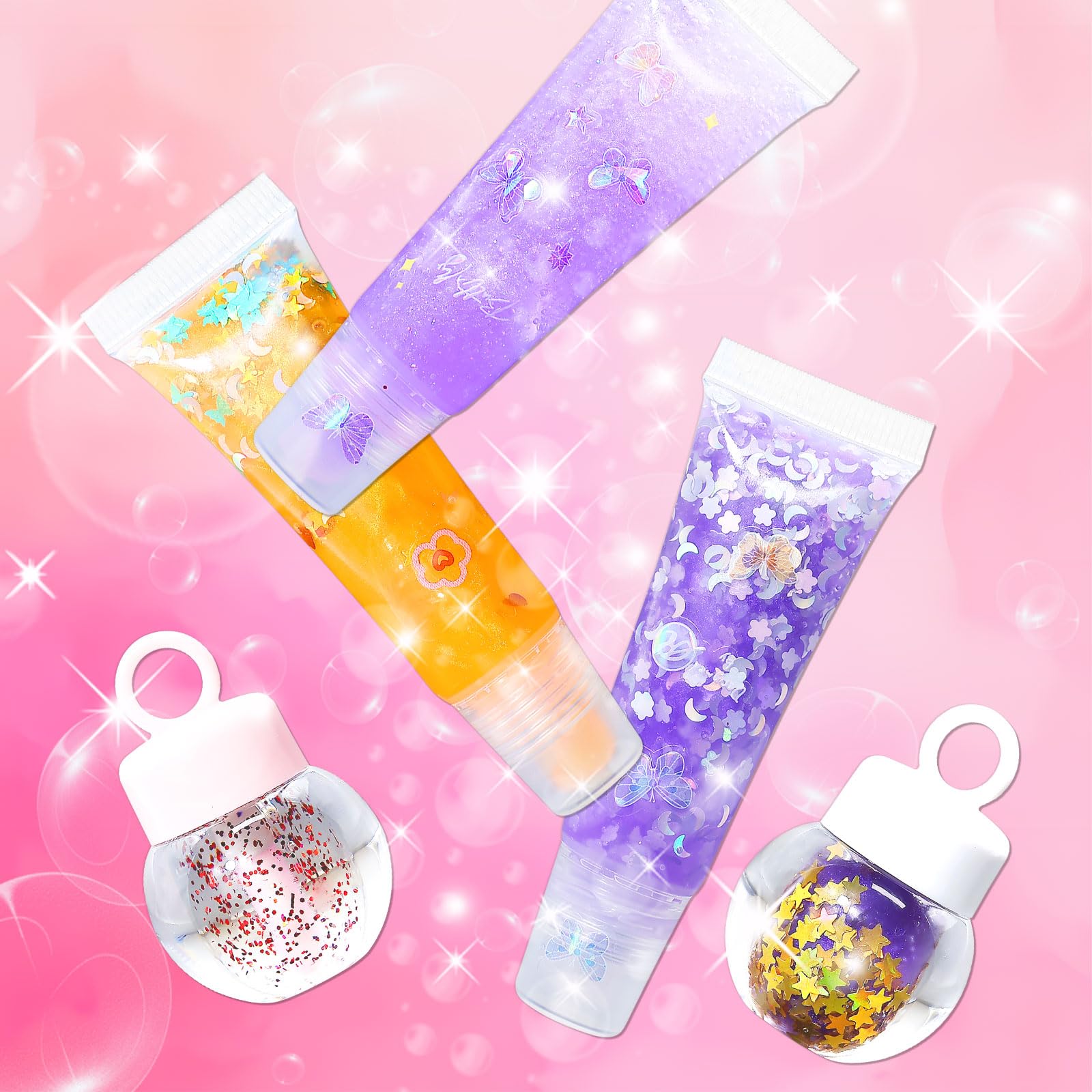 WhizToys lip gloss tubes filled with glittery shades benefit ready-to-gift presentation
