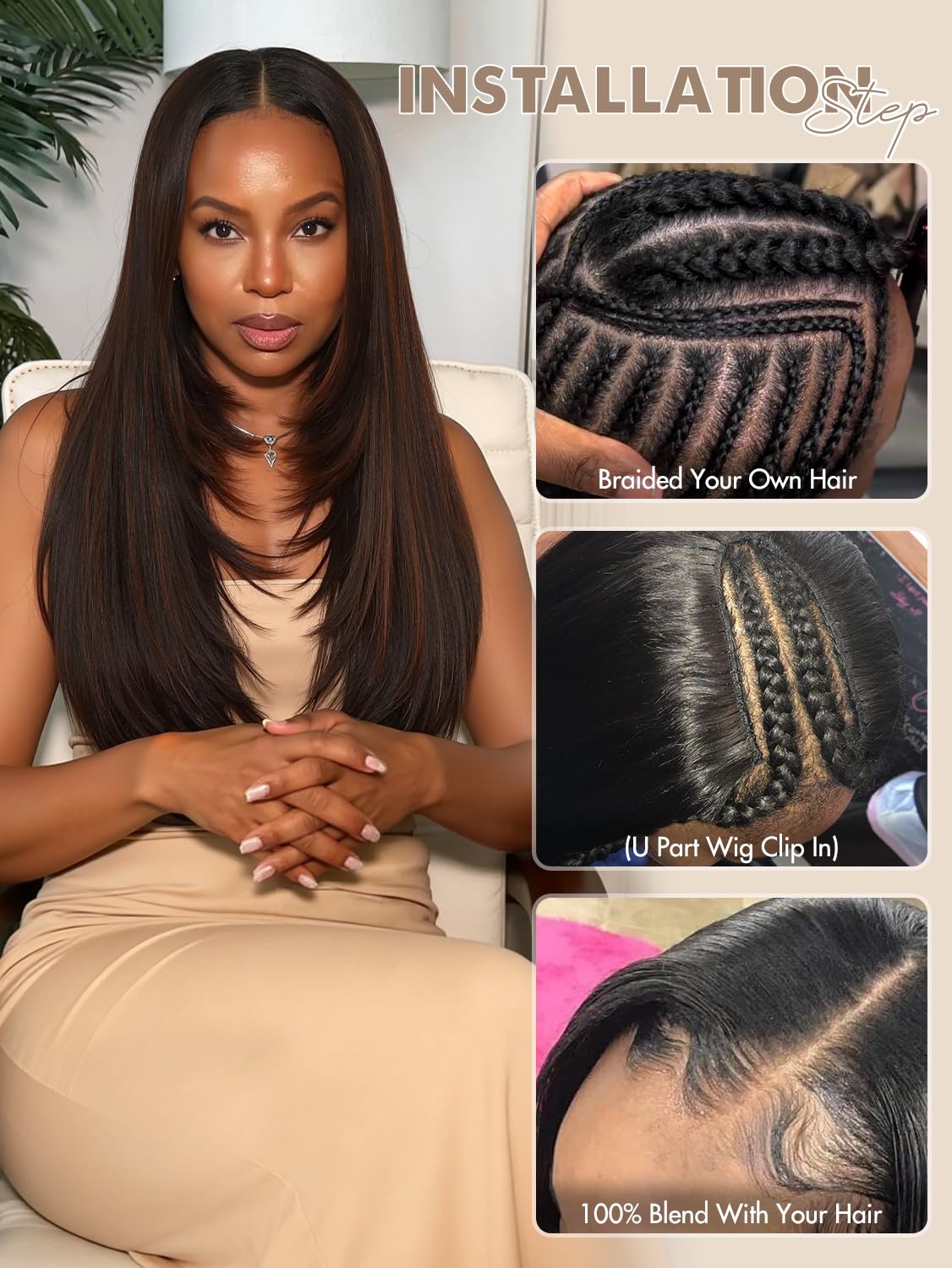 WIGNEE back view showing combs and clips for secure, adjustable fit advantage