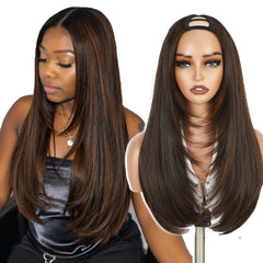 WIGNEE front view of brown U part wig showing natural-looking hairline and easy blend
