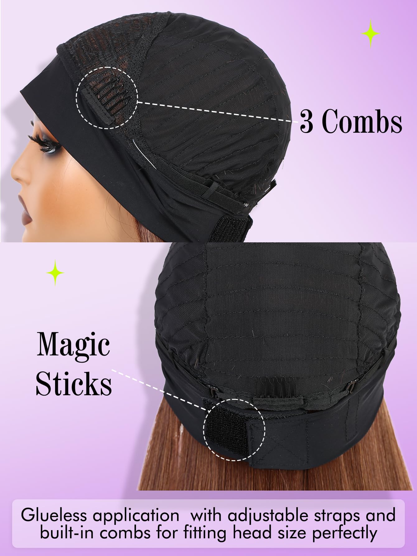 WIGNEE packaging showing included combs and straps, ready-to-wear benefit
