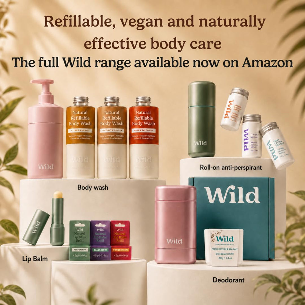 Wild starter kit on bathroom shelf demonstrating stylish, low-waste lifestyle benefit