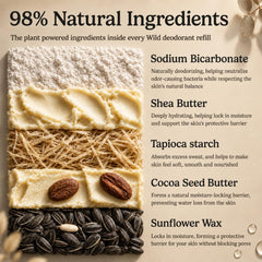 Wild deodorant texture close-up showing smooth application and gentle skin-feel benefit