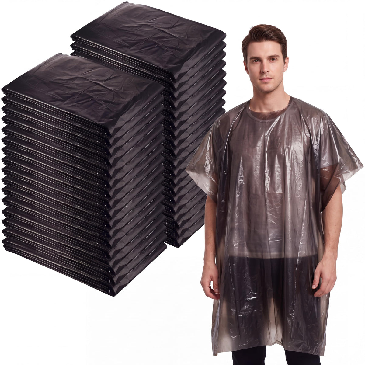 WILLBOND front pack of 100 black disposable capes shows quantity and brand convenience