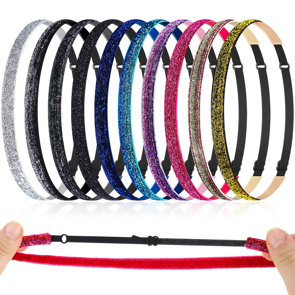 WILLBOND front view of ten glitter headbands showing neutral colors and packaging, adds instant style