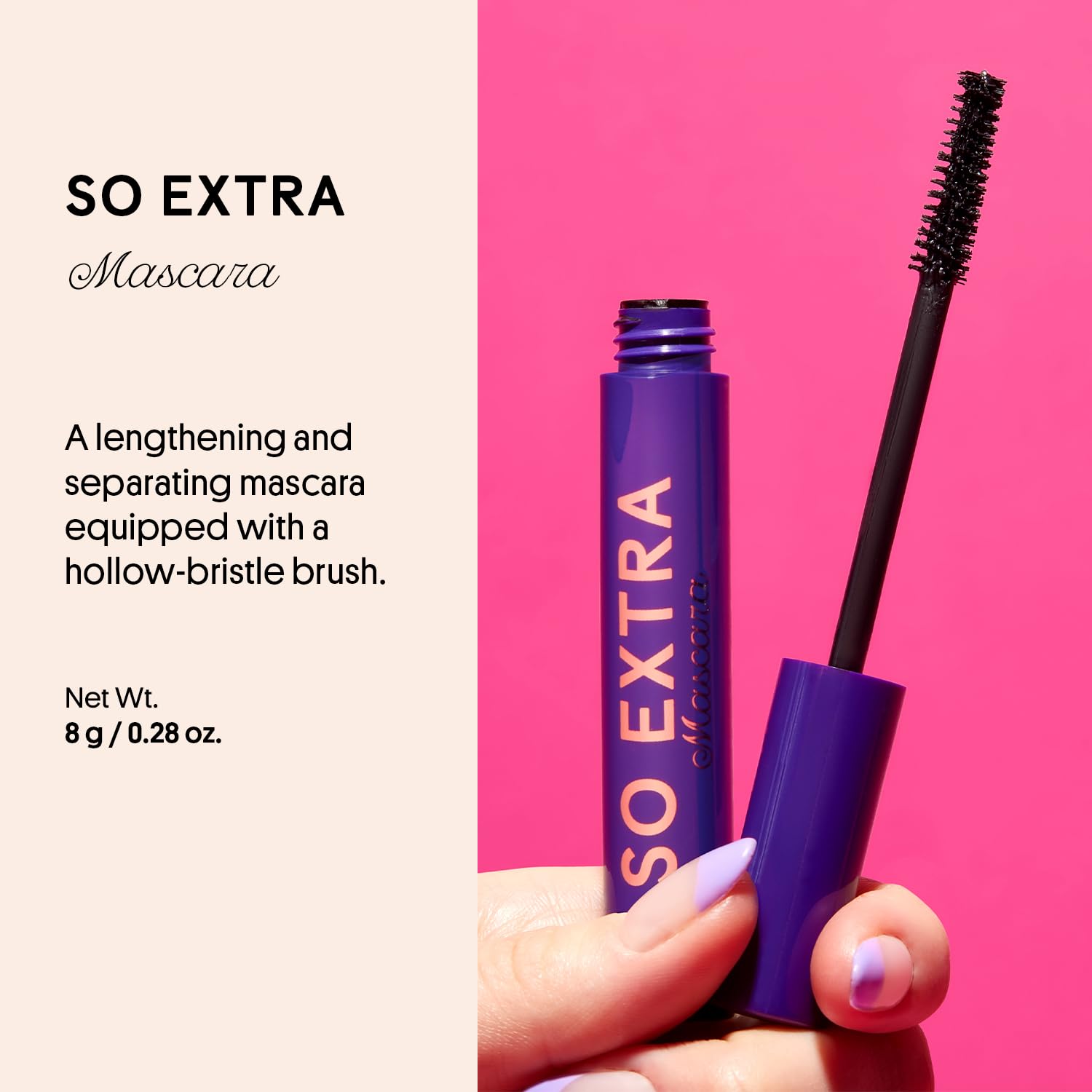 WINKY LUX wand closeup displaying hollow-bristle brush for precise lengthening