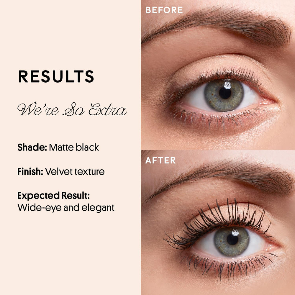 WINKY LUX on model applying mascara showing dramatic length and fanned lashes