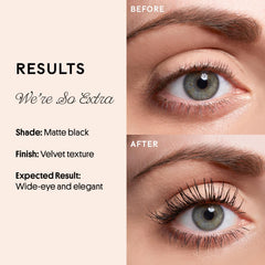 WINKY LUX on model applying mascara showing dramatic length and fanned lashes