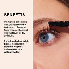 WINKY LUX mascara swatch texture on arm showing matte black payoff and even coverage