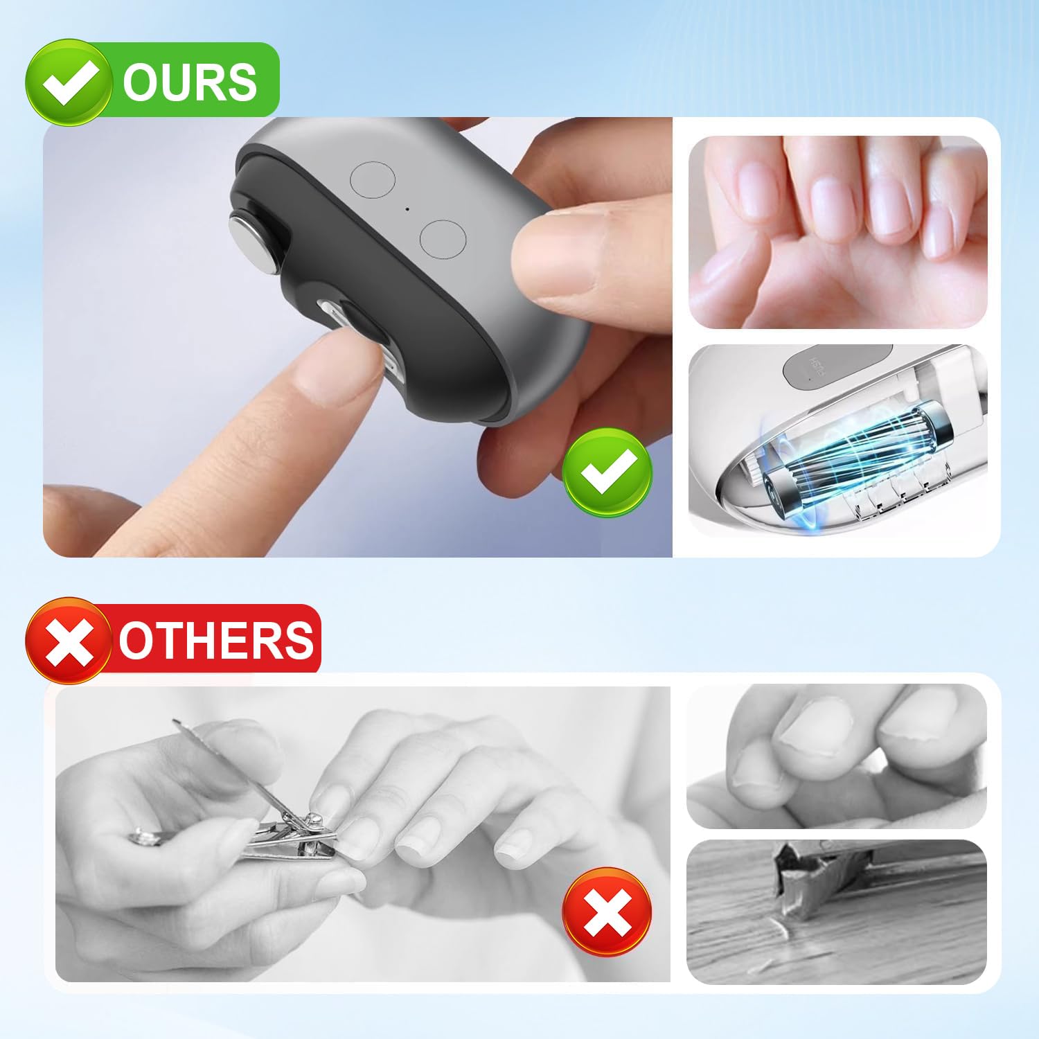witpiny trimming a baby toenail illustrating gentle, careful trim