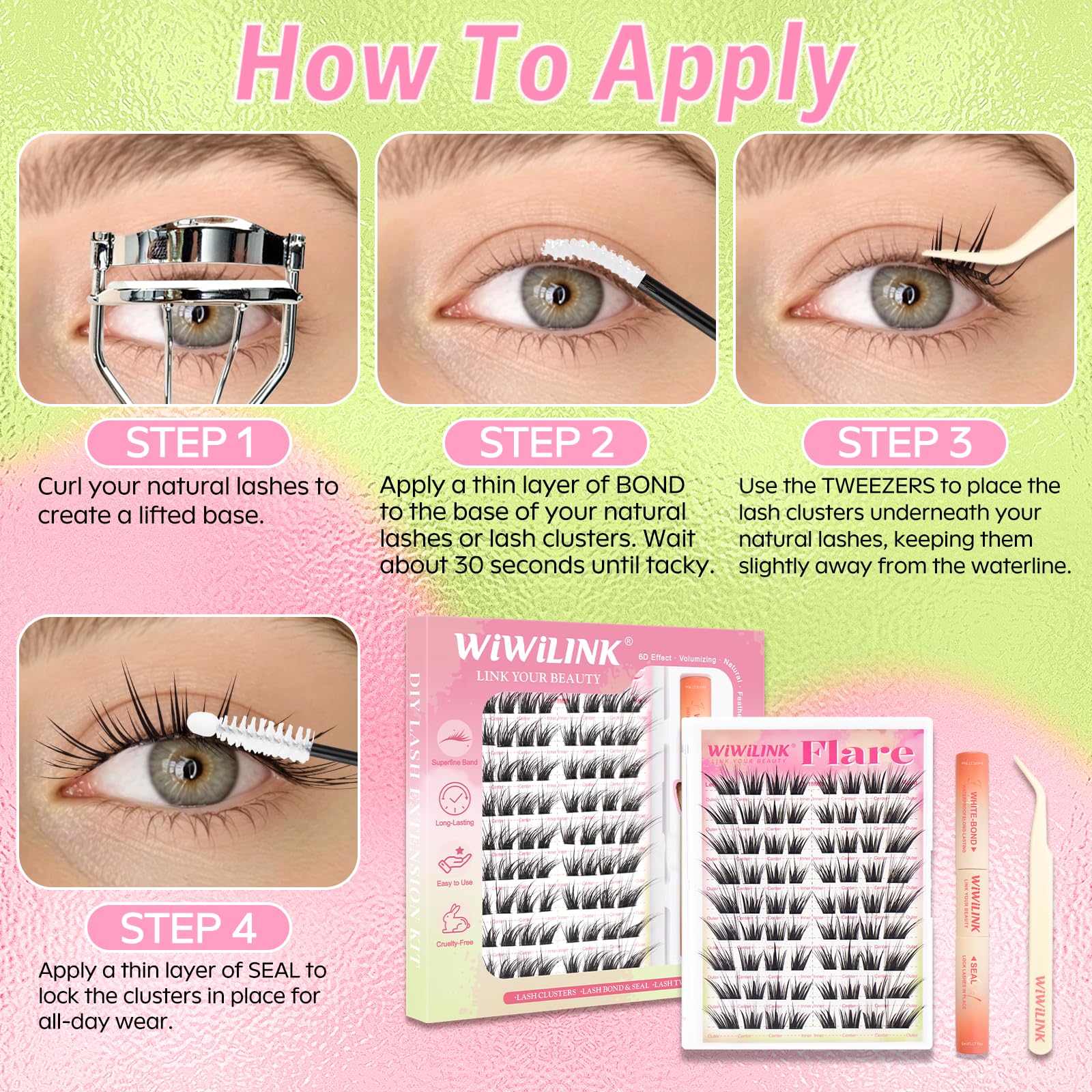WiWiLINK lashes worn with eyes closed showing layered texture and seamless finish
