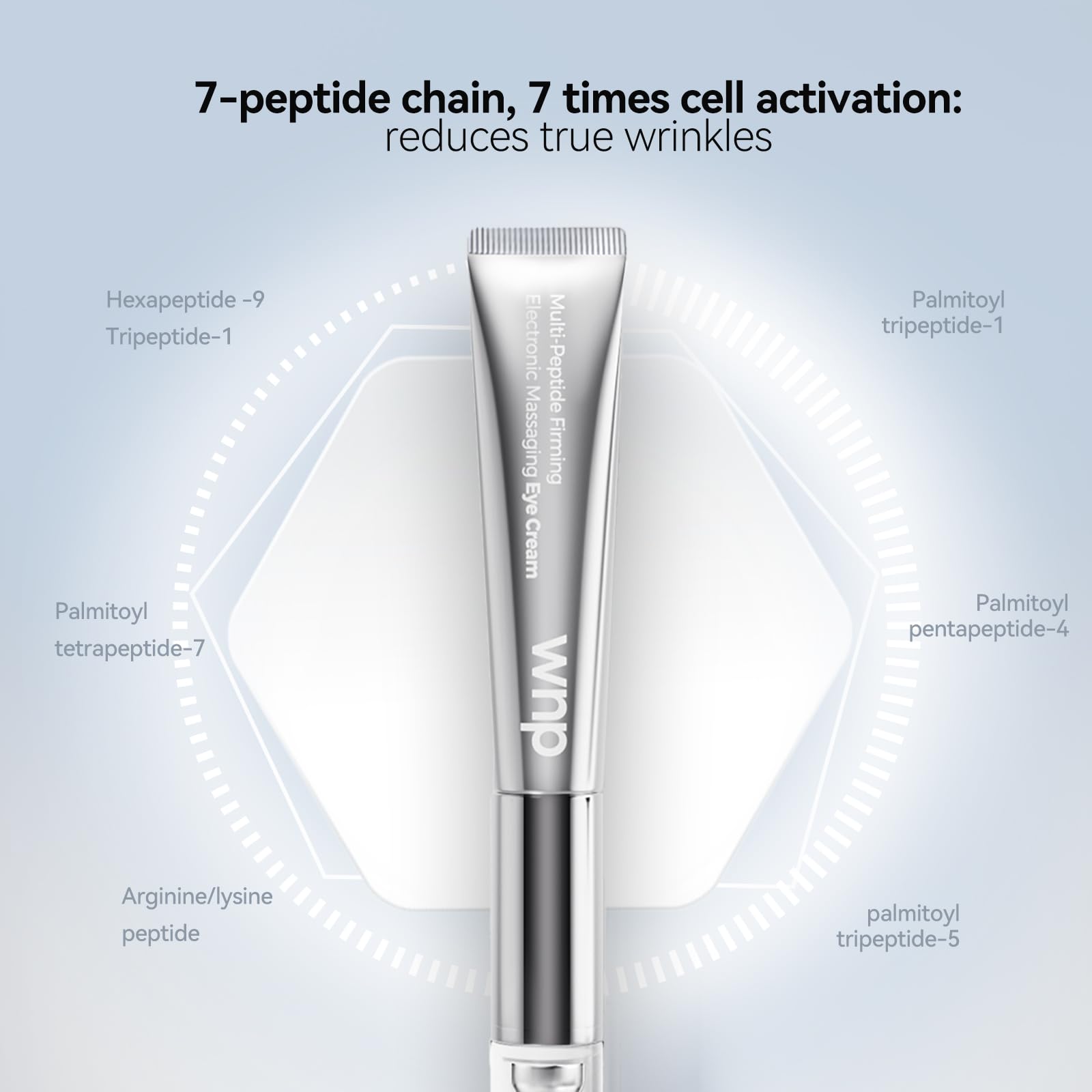 WNP product in use during a morning routine to de-puff and brighten