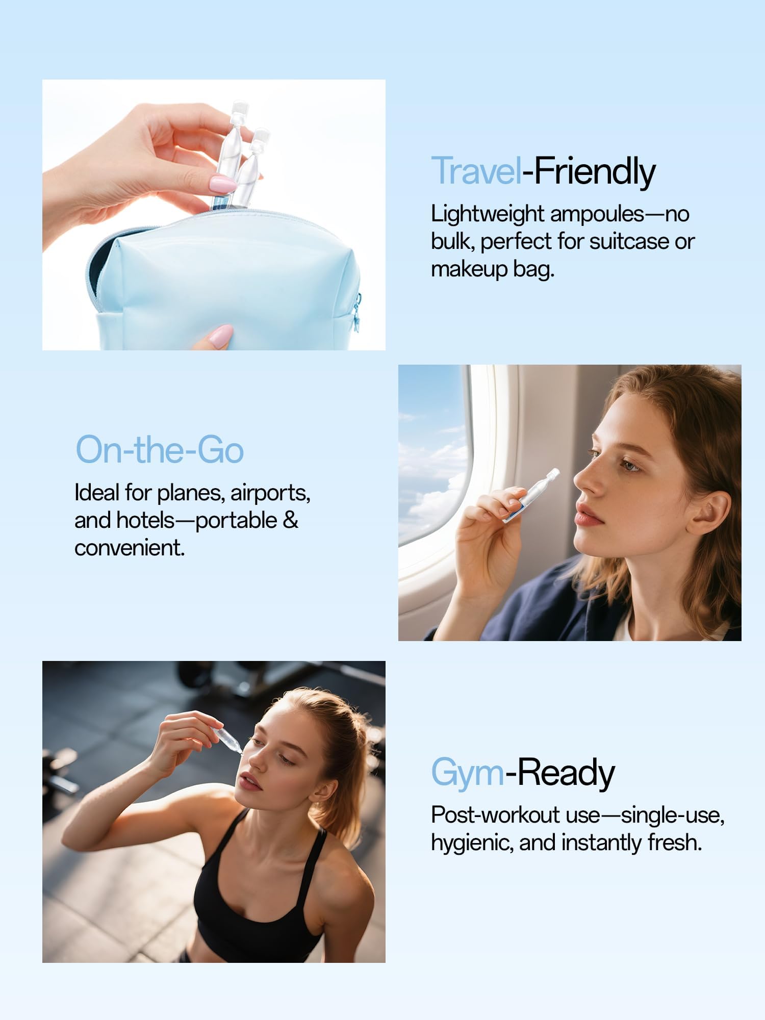 WNP ampoules on bathroom counter with towel, lifestyle scene for daily routine use