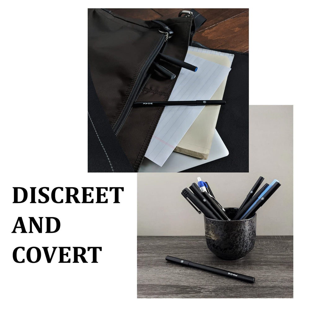 WOAK Stealth Fighter Pen in hand for scale, compact size fits pocket and travel