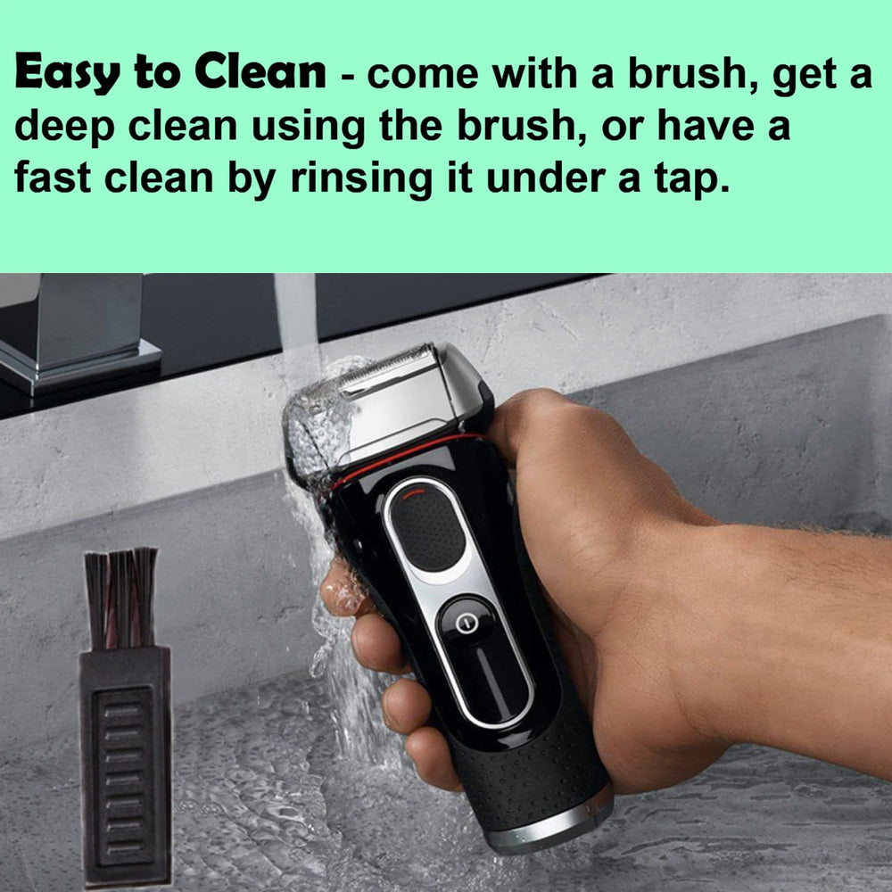 WOERGG head on bathroom counter illustrating wet and dry shaving versatility