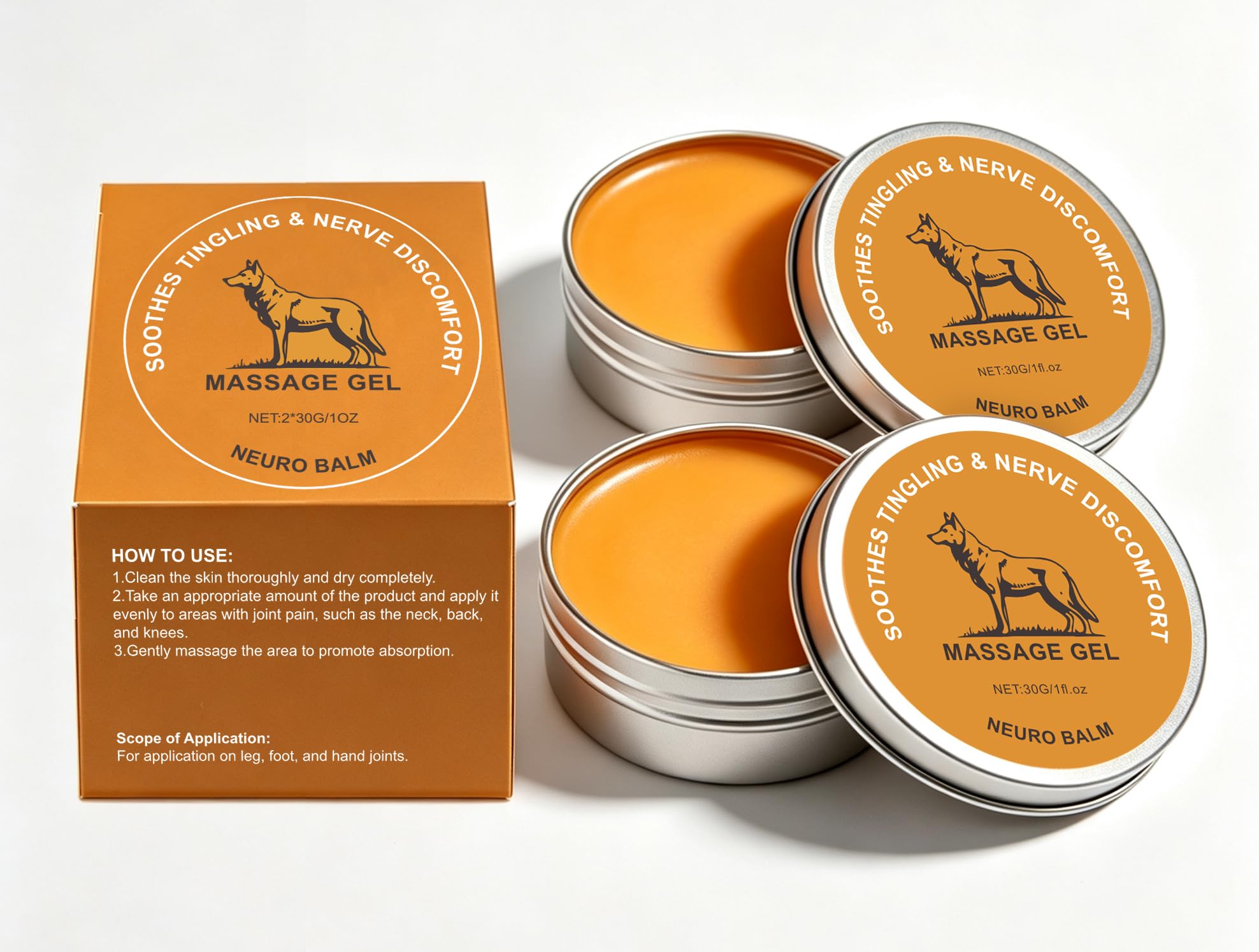 Wolf Relief front packaging showing two cream jars and cooling promise