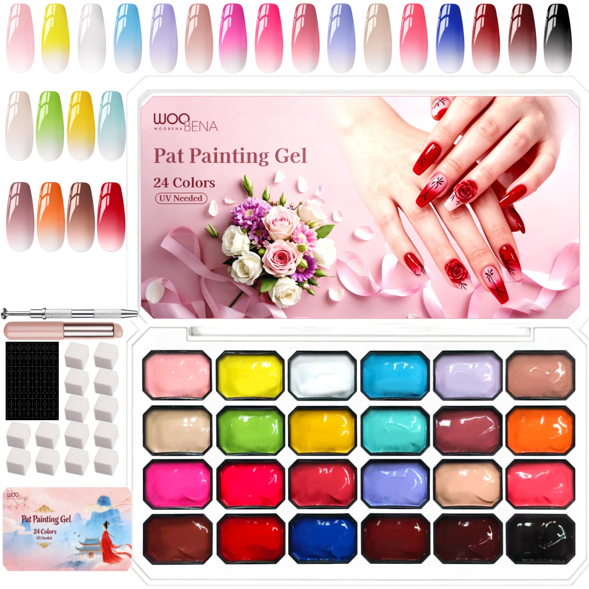 woobena palette front view showing 24 vivid colors and organized layout for easy selection