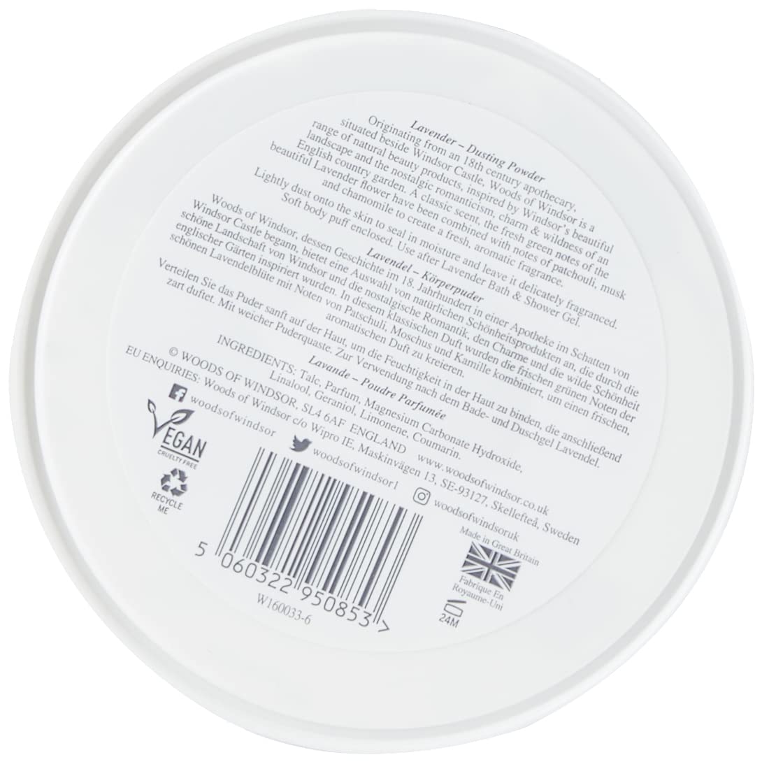 Woods of Windsor powder applied on forearm demonstrating lightweight, non-greasy feel