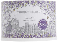 Woods of Windsor open jar with puff ready for easy, even body application