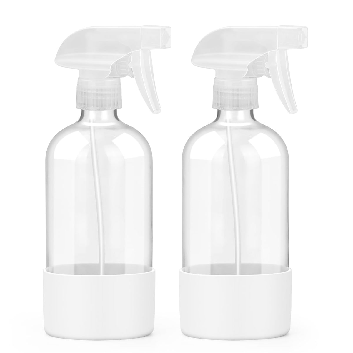 Worldgsb front view of two clear glass spray bottles showing contents and branding benefit visibility
