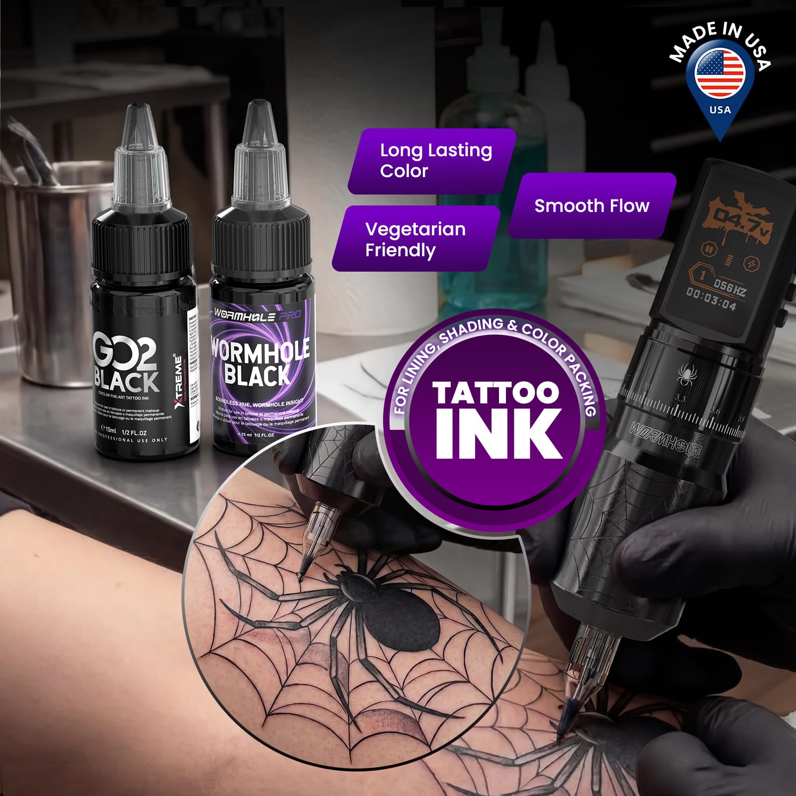 Wormhole Arachne in use on skin demonstrating smooth shading and professional finish