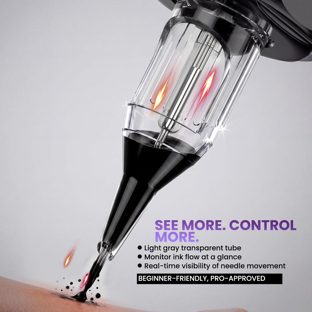 Wormhole Tattoo cartridge fitted in rotary machine demonstrating plug-and-play compatibility