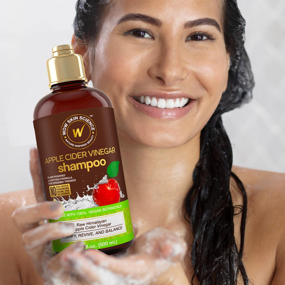 WOW Skin Science shampoo staged in bathroom for lifestyle and daily use
