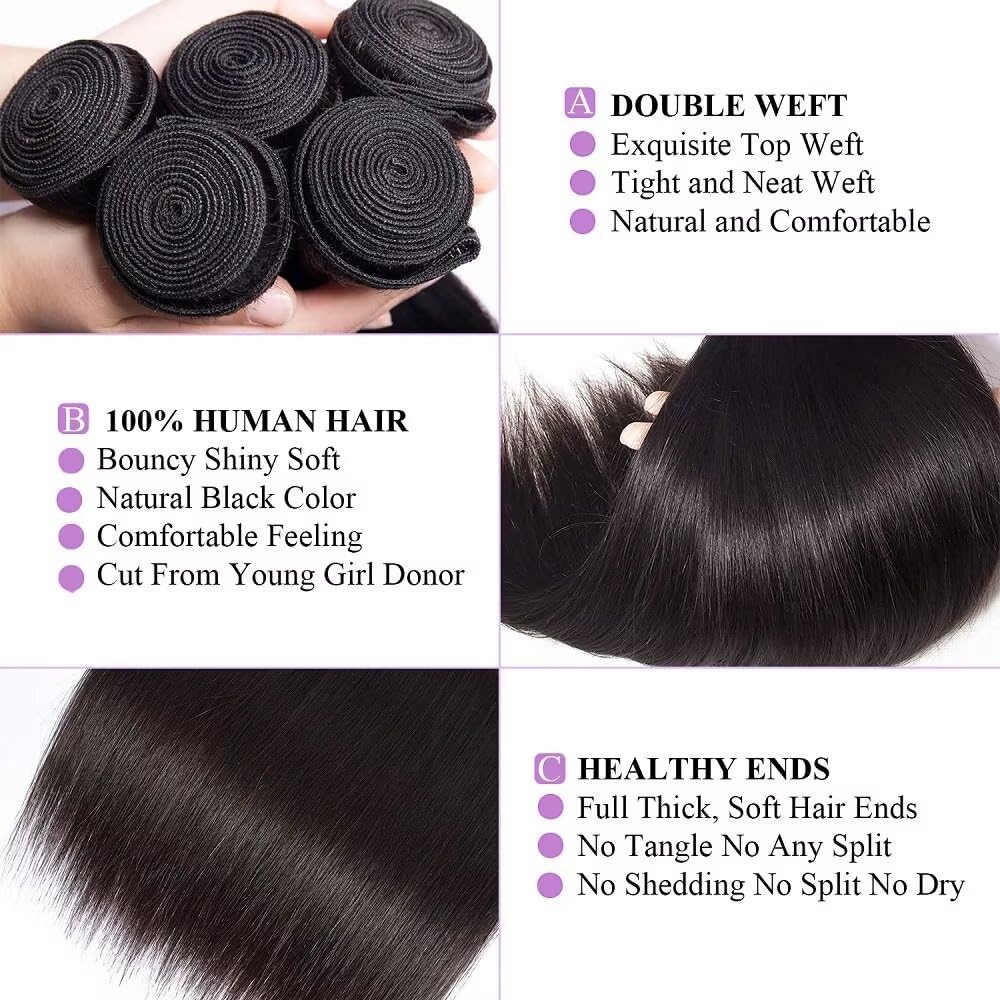 WOWQUEEN straight bundle texture close-up showing smooth strands and soft shine benefit