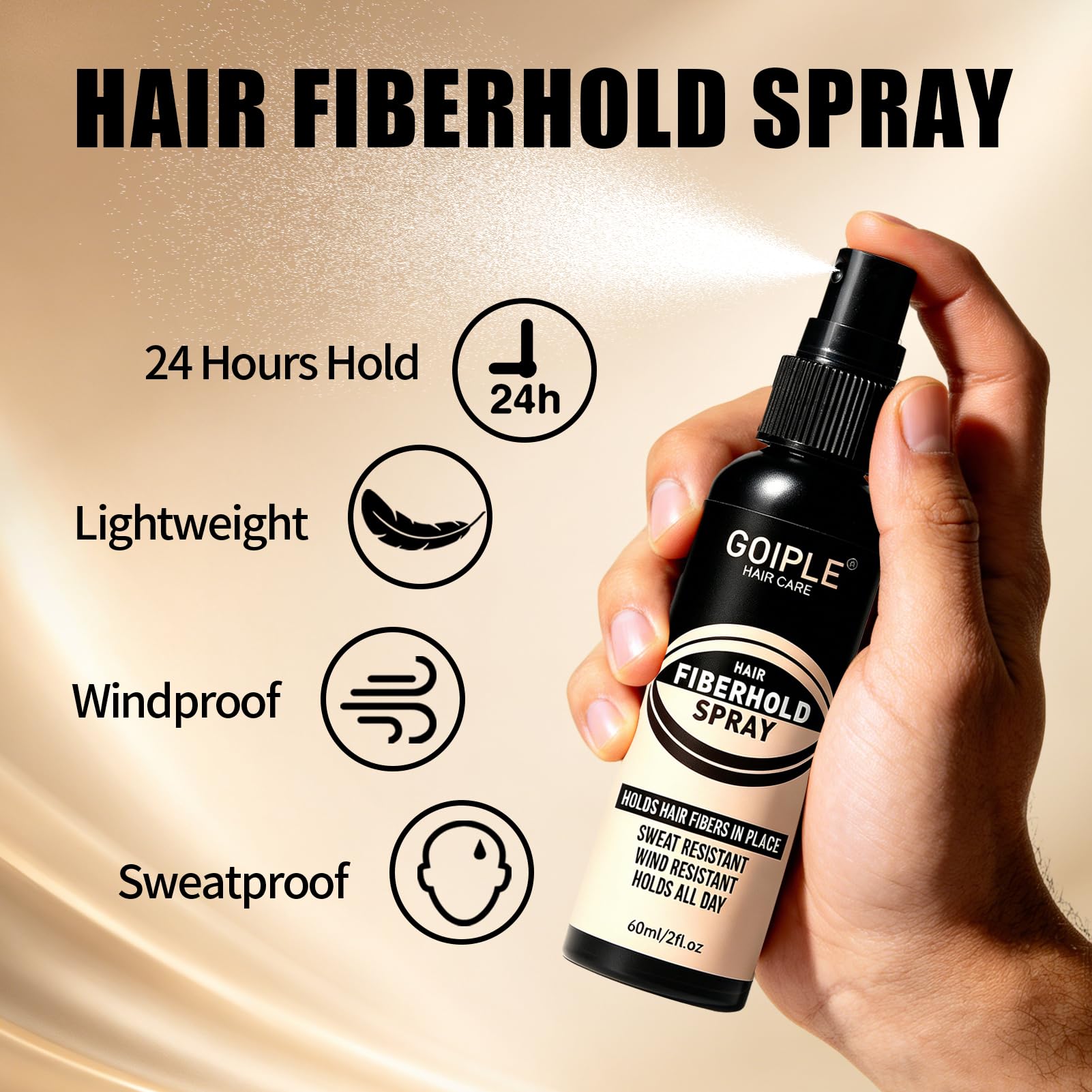WOZUTUNT holding spray bottle showing tint matching black hair for long-lasting hold
