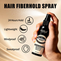 WOZUTUNT holding spray bottle showing tint matching black hair for long-lasting hold