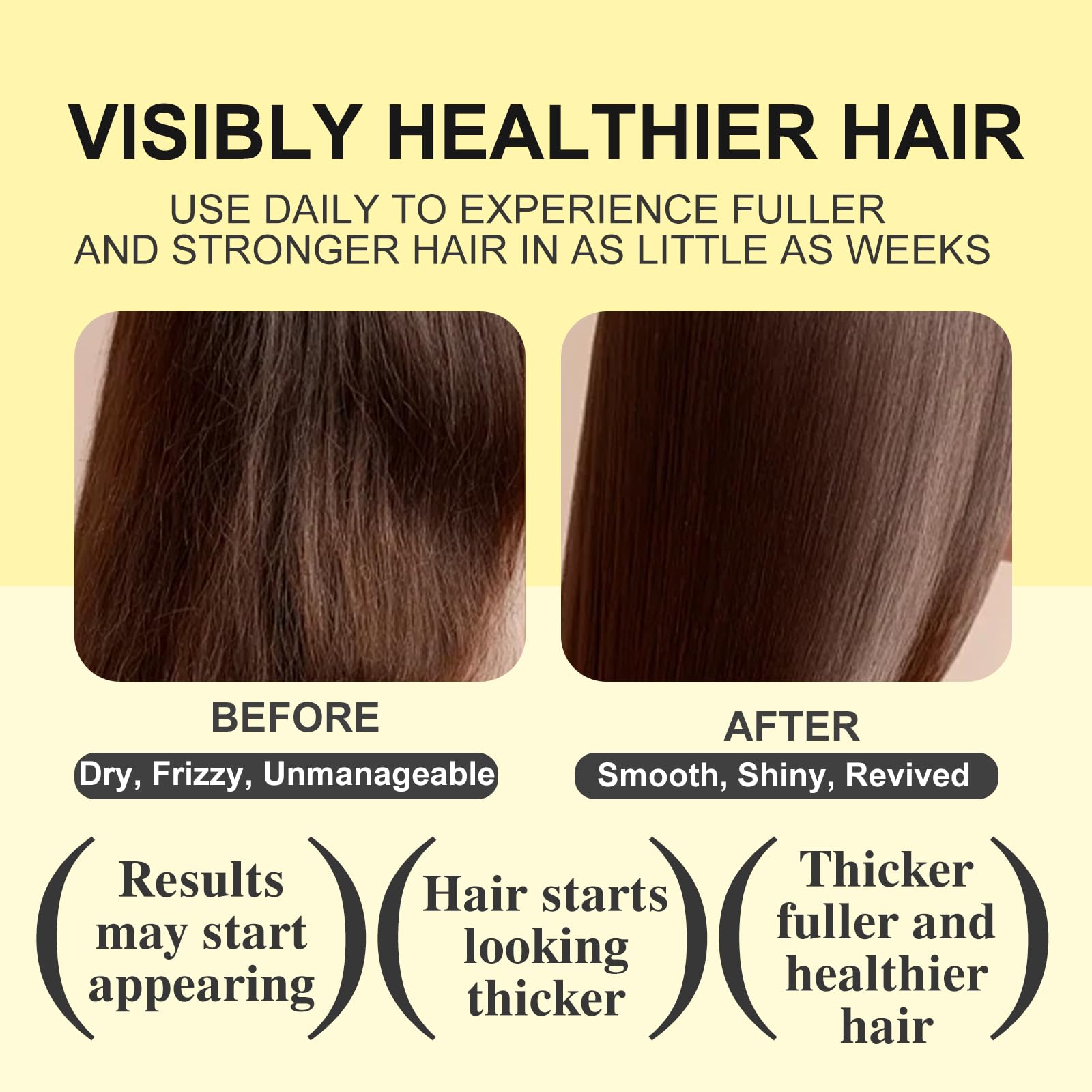 WQKQ before and after on dry ends showing reduced frizz and added shine