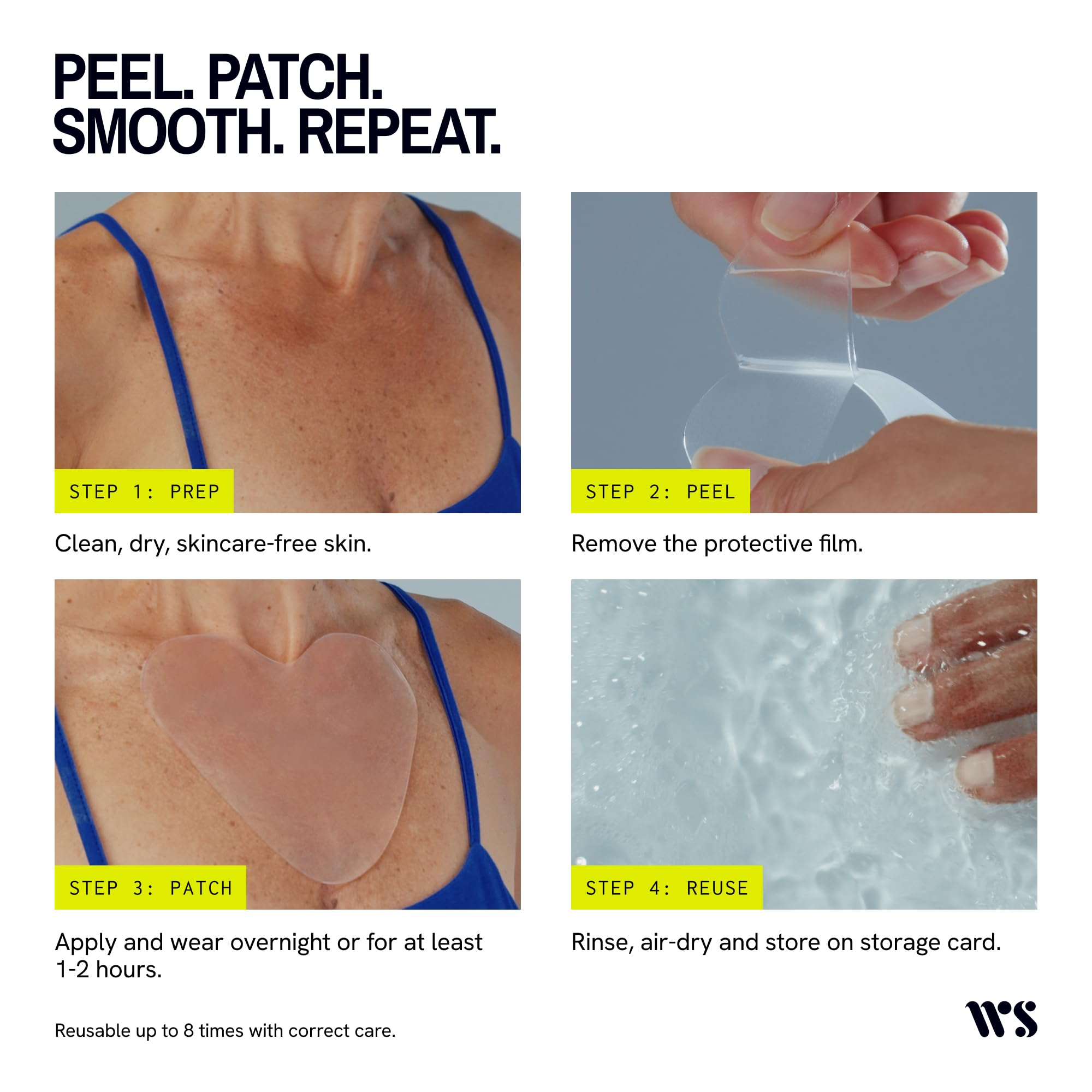 Wrinkles Schminkles patch applied to cleavage demonstrating smoothing benefit