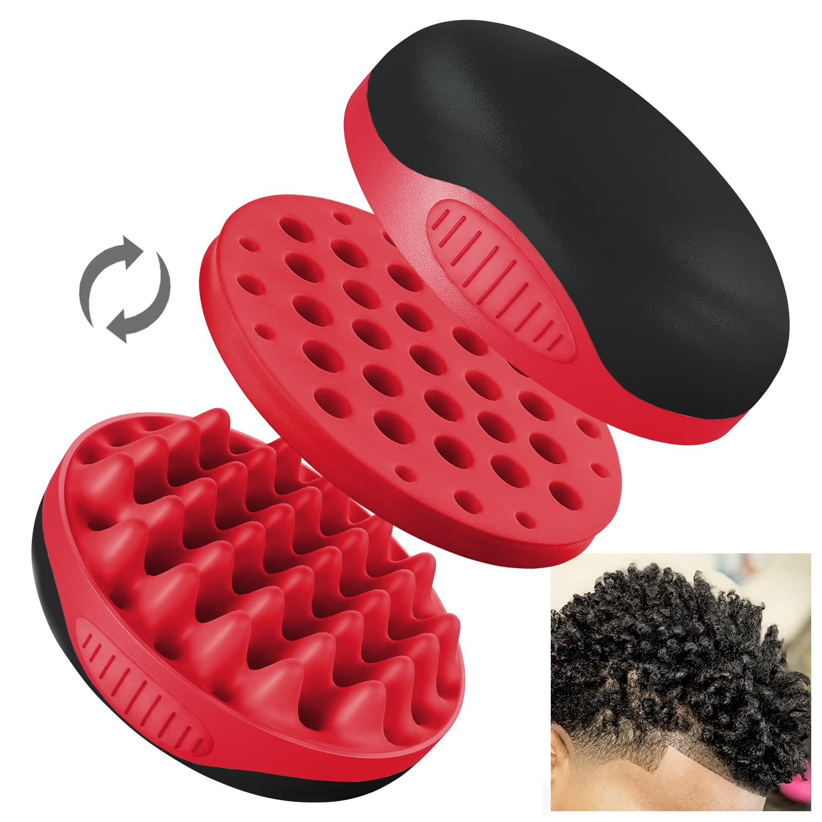 WTTORDE front view of red silicone curly brush showing compact design and benefit of portability